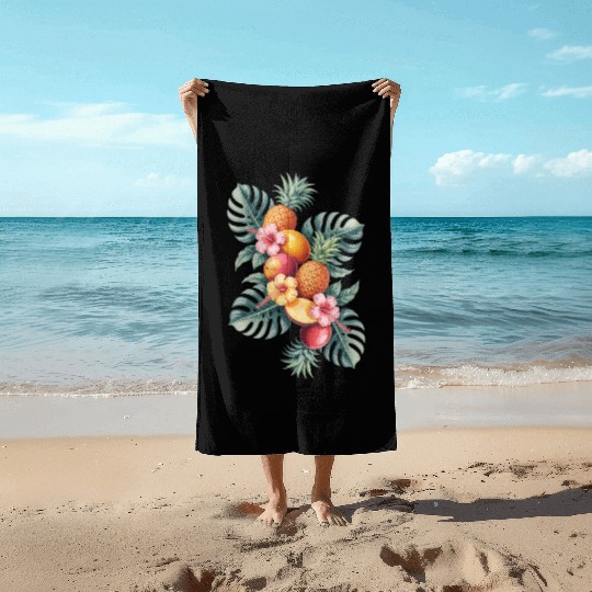 Tropical Fruit Paradise with Pineapples and Beach Towels