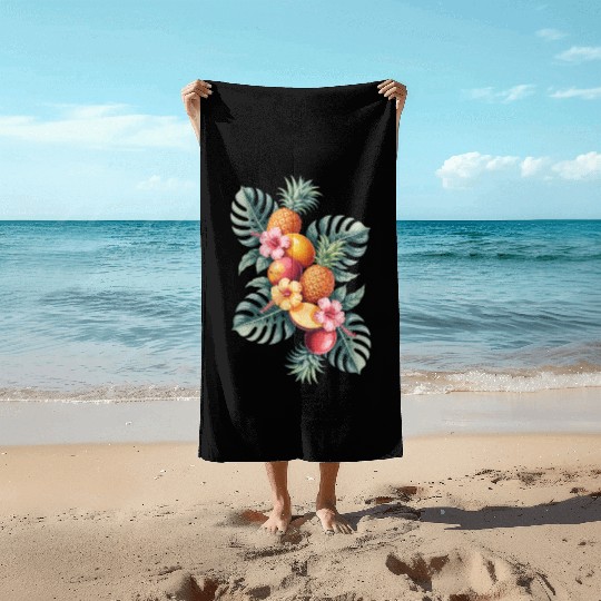 Tropical Fruit Paradise with Pineapples and Beach Towels