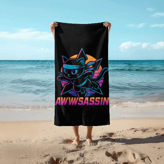 Ninja Cat Awwssassin Adventure Beach Towels