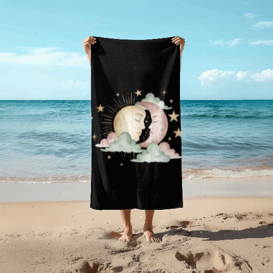 Sun & Moon Embrace Beach Towels design