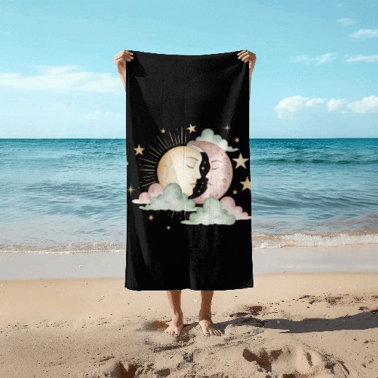 Sun & Moon Embrace Beach Towels design