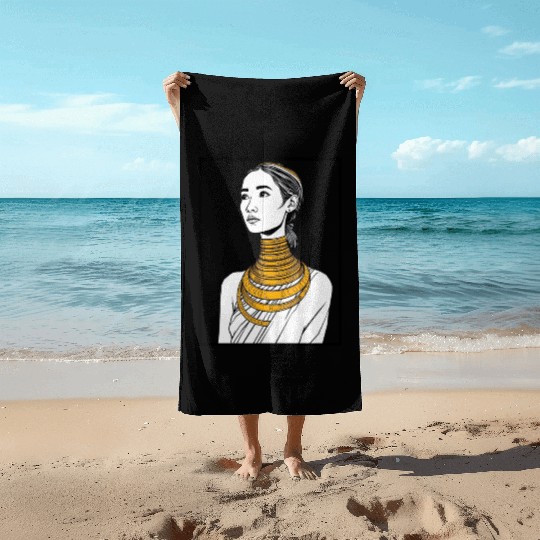 Elegant Woman with Gold Jewelry Portrait Beach Towels