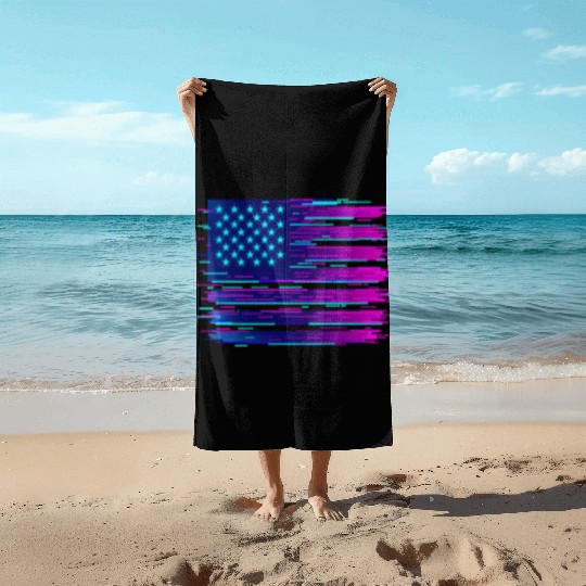 Retro Neon Grunge American Flag Beach Towels