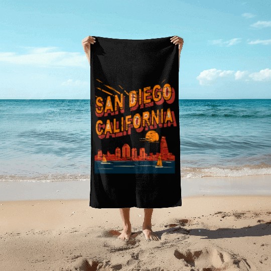 San Diego Skyline, California Beach Towels