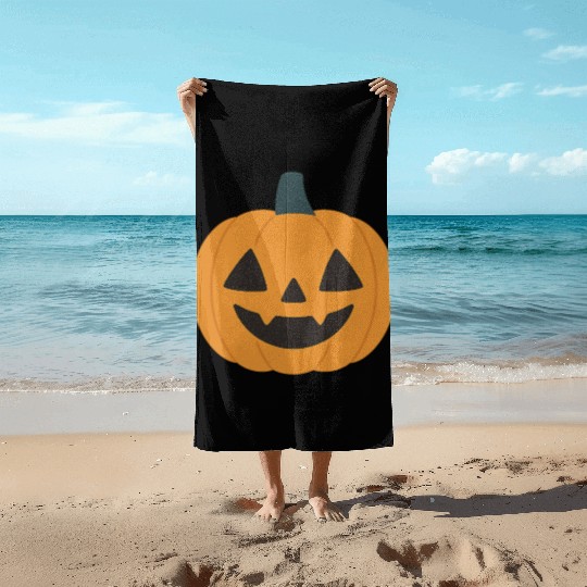 Festive Pumpkin Jack-o'-Lantern Design Beach Towels