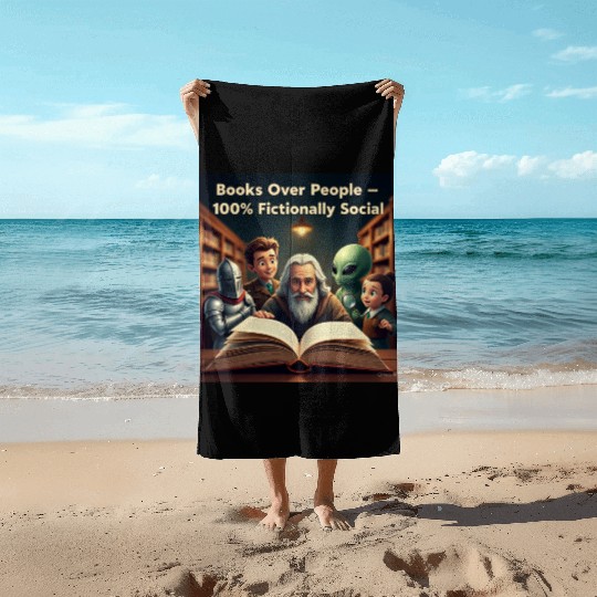 Fictional Alien and Wizard Book Lovers Beach Towels