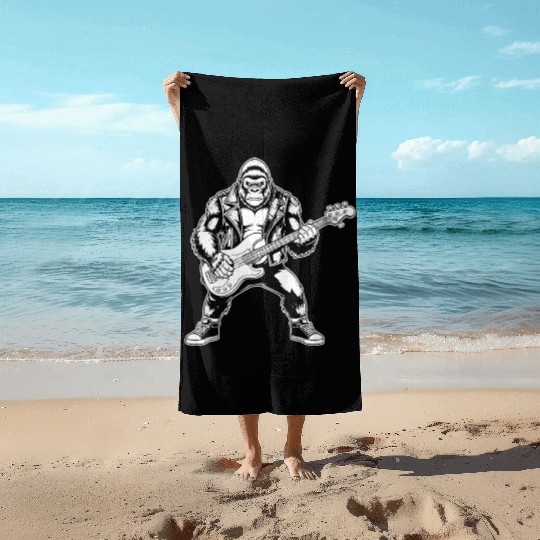 Bigfoot playing Bass Guitar Funny Sasquatch Gift Beach Towels