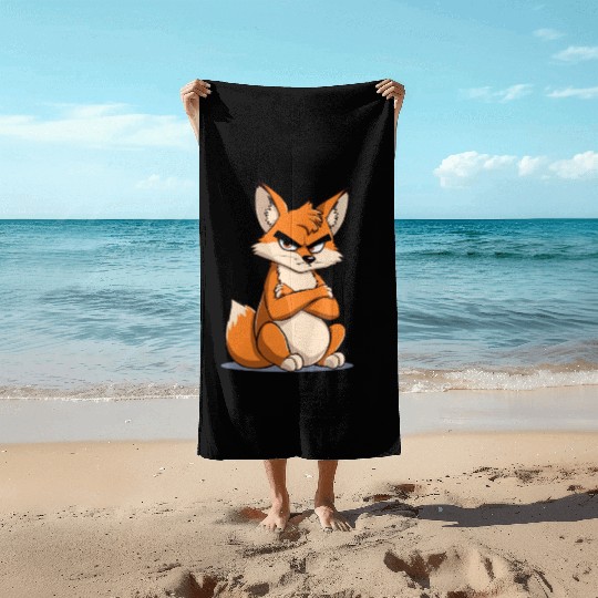 Grumpy cartoon Fox with serious expression Beach Towels