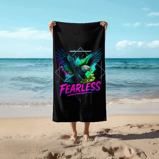Fearless Eagle Neon Design Beach Towels