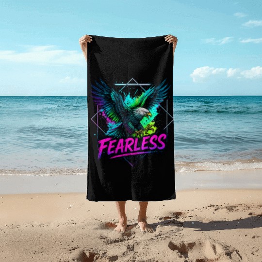 Fearless Eagle Neon Design Beach Towels