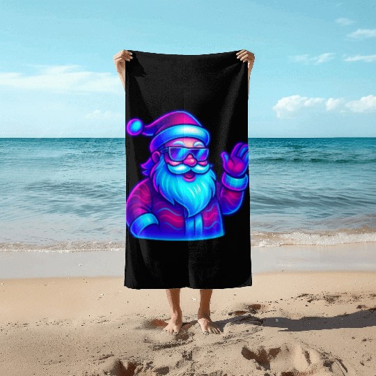 Neon Santa Claus Cyberpunk Christmas Beach Towels