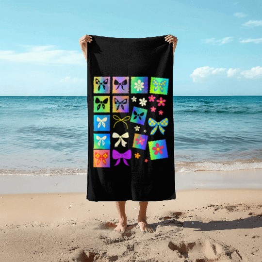 Pastel Aesthetic Stam Y2K Cute Girly Coquette Bow Beach Towels