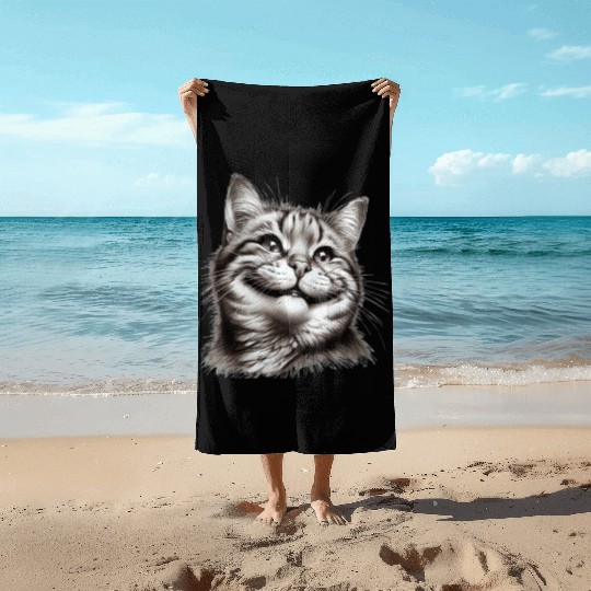 Joyful Cat Illustration for Apparel Beach Towels