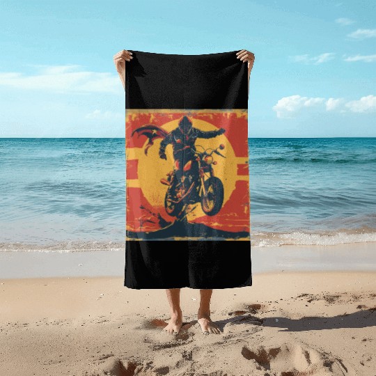 Heroic Motorcycle Rider Artwork Beach Towels