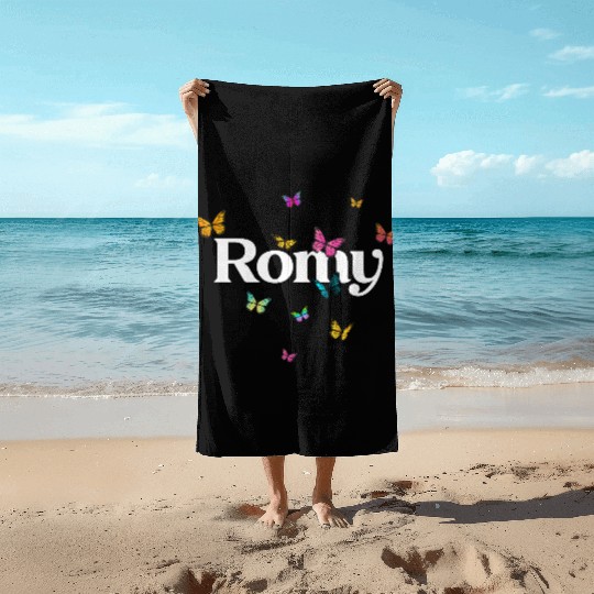 ROMY - beautiful girl name with cute butterflies Beach Towels