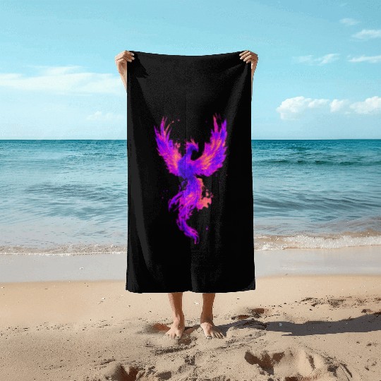 Vibrant Phoenix Illustration for Apparel Beach Towels