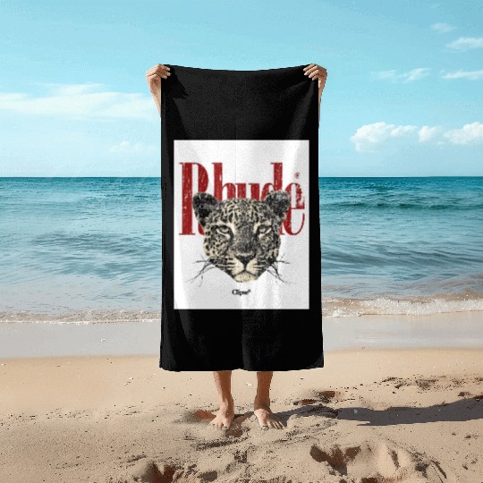 Leopard Face with Bold Red Text Beach Towels