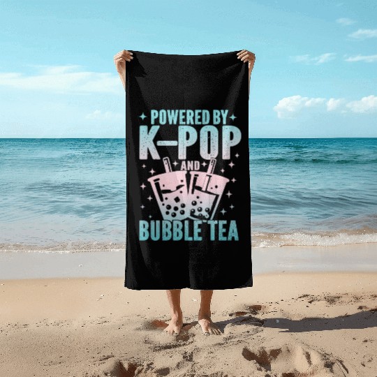Powered by K-Pop and Bubble Tea | Cute Kawaii Boba Beach Towels