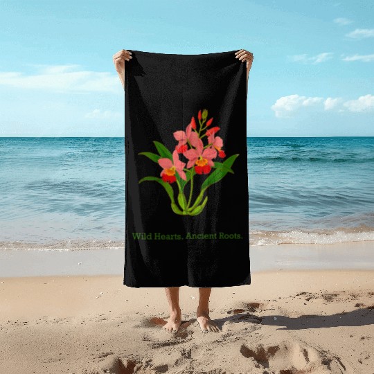 Wild Heart Orchid Botanical Design Beach Towels