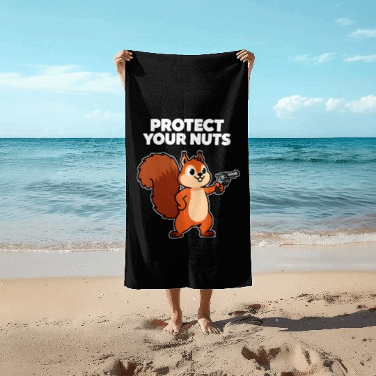 Protect Your Nut Squirrel Illustration Beach Towels