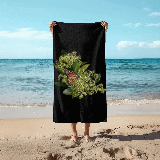 Monarch Butterfly on Euonymus Beach Towels