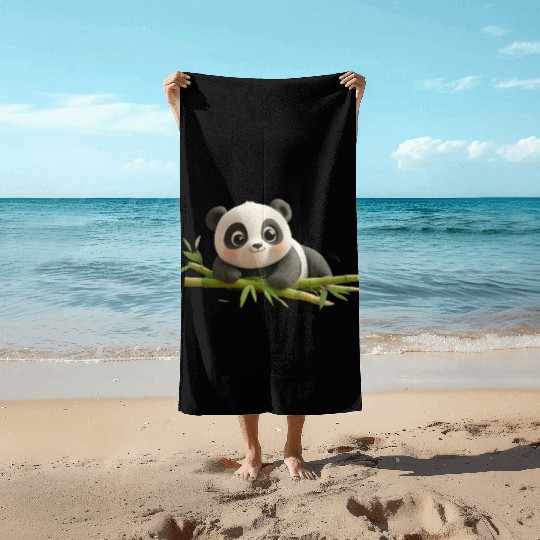 Charming Panda Cub with Bamboo Beach Towels