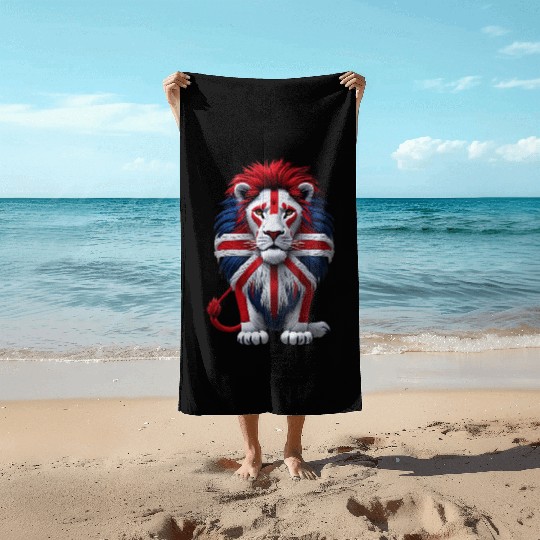 British Lion with Union Jack Flag Graphic Design Beach Towels