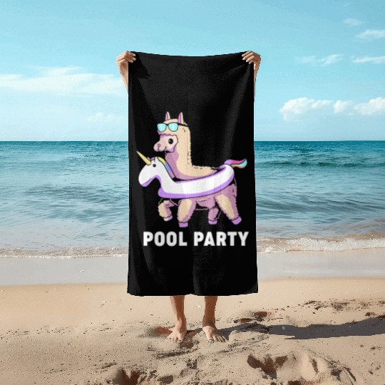 Pool Party Squad Summer Llama Unicorn Beach Towels