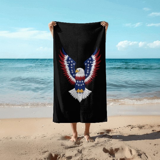 American Bald Eagle with USA Flag Wing Art Design Beach Towels