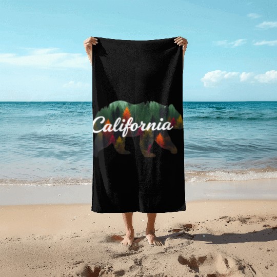 California Bear Forest Scene Beach Towels