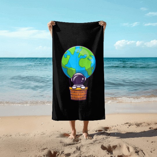 Earth Balloon Illustration Beach Towels