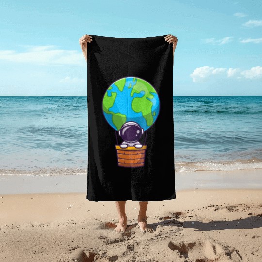 Earth Balloon Illustration Beach Towels