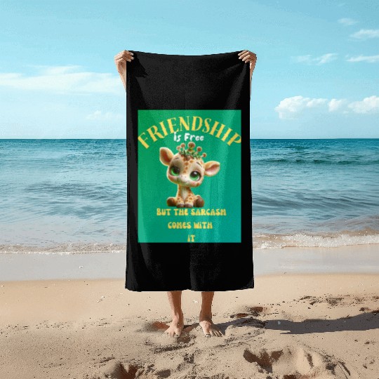 Whimsical Friendshippissed Giraffe Illustration Beach Towels