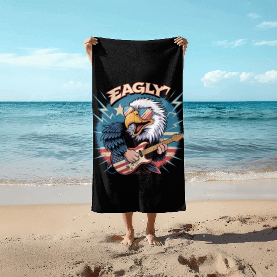 Eagle Rock Star Guitar Illustration Beach Towels