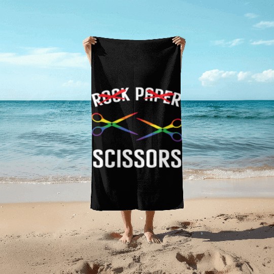 Funny Rock Paper Scissors LGBTQ Pride Beach Towels