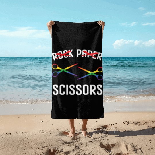 Funny Rock Paper Scissors LGBTQ Pride Beach Towels