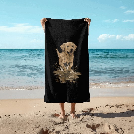 Joyful Golden Retriever Splash Design Beach Towels