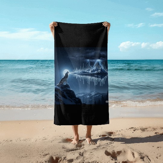 Mystic Mountain Wolf Sound Wave Beach Towels