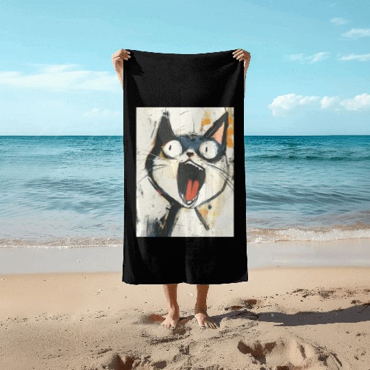 Funny Screaming Cat – Meme Expression Beach Towels
