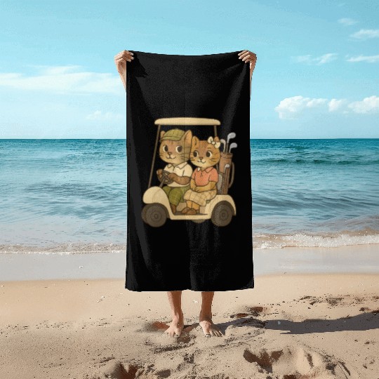Cat Husband and Wife in Golf Cart Beach Towels