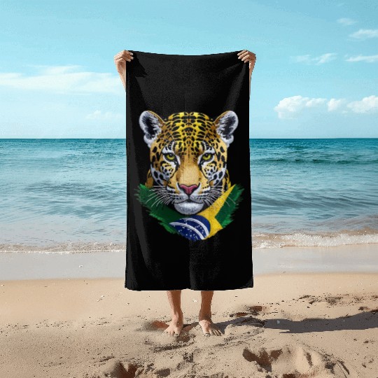 Brazil Jaguar Head Green Yellow Blue National Flag Beach Towels