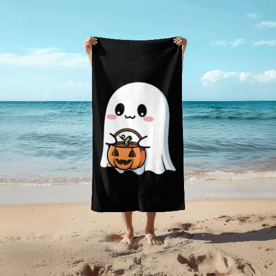 Cute Ghost with Pumpkin Beach Towels