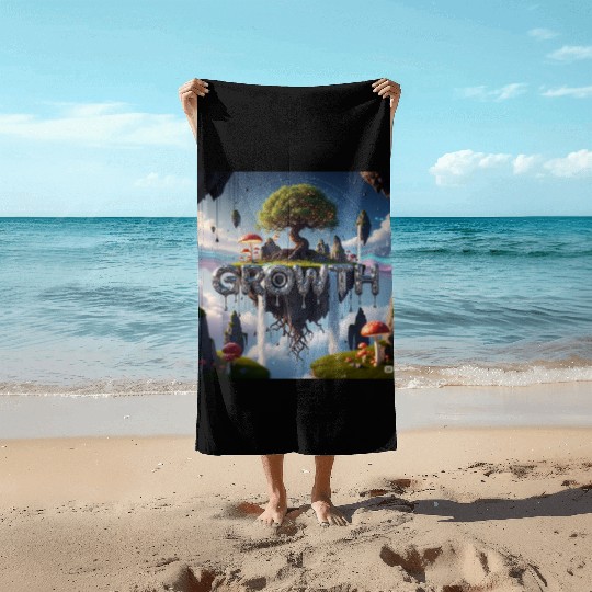 Floating Island Growth Illustration Beach Towels