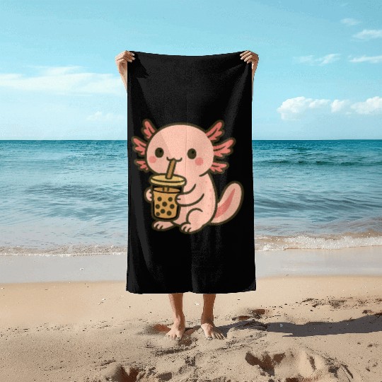 Kawaii Aspiring Dragon with Bubble Tea Beach Towels