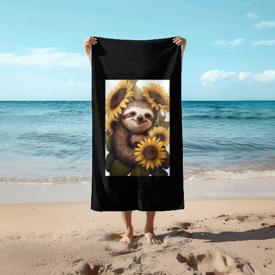 Sunflower Sloth Embrace Beach Towels Design
