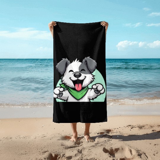 Joyful Dog Cartoon Design Beach Towels