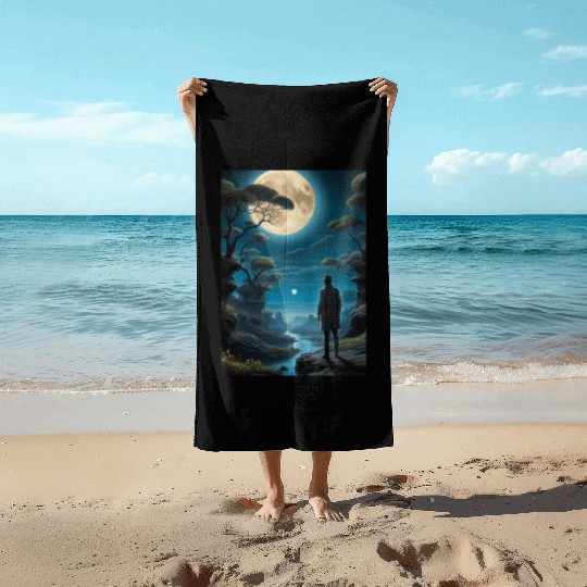 Mystical Night Under the Full Moon Beach Towels