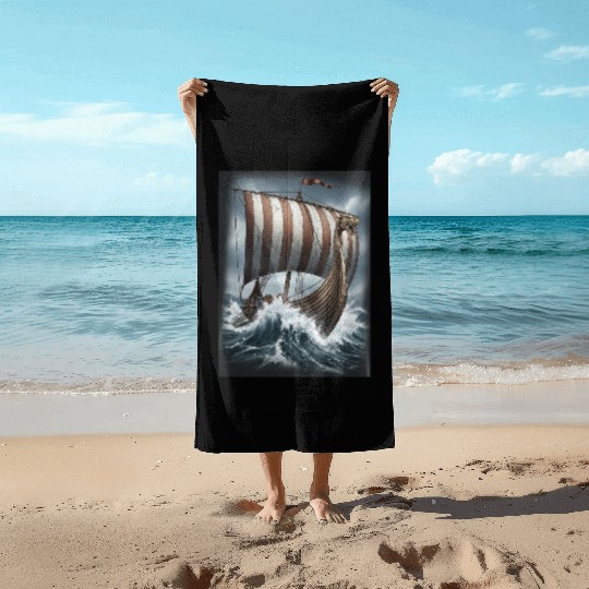 Viking Dragon Ship Adventure Design Beach Towels