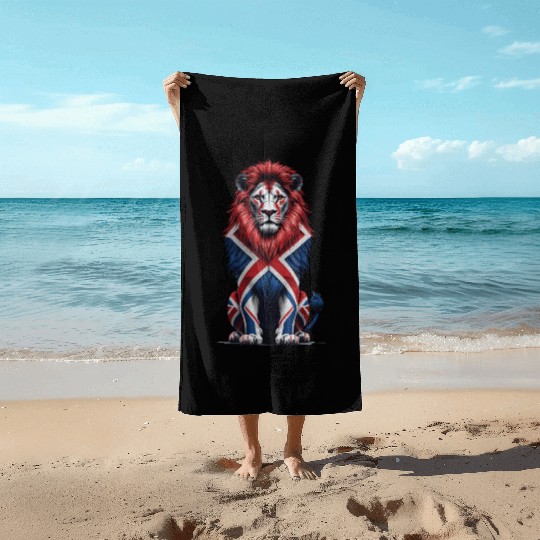 Regal Lion with Union Jack Mane Beach Towels