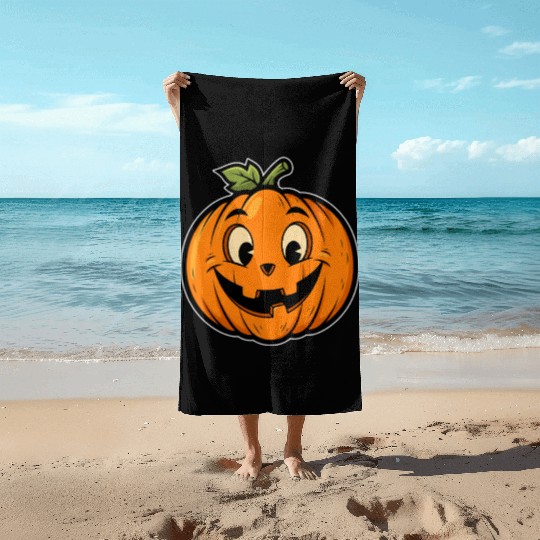 Playful Jack-o'-Lantern Cartoon Design Beach Towels